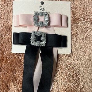 Sincerely Jules Pink and Black Hair Bows with Rhinestone Buckles